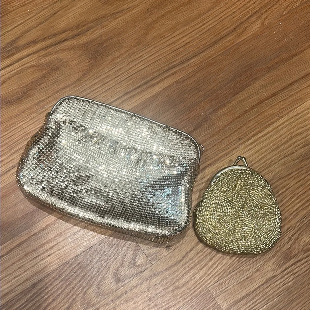 Vintage Whiting & Davis chainmail gold evening clutch & beaded coin purse bundle